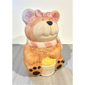 Vintage 1990s Bear Cookie Jar Made in Taiwan | Whimsical Cottage Kitchen Décor